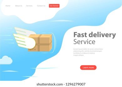 Isometric flat vector landing page template of fast delivery service, courier service, goods shipping, food online ordering.