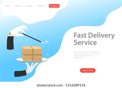 Isometric flat vector landing page template of fast delivery service, courier service, goods shipping, food online ordering.