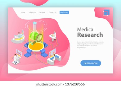 Isometric flat vector landing page template of medical research, science technology, medicine and chemical engineering.