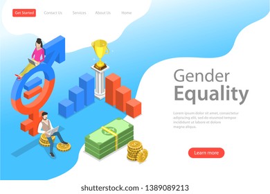 Isometric flat vector landing page template of gender equality, male and female equal rights and opportunities.