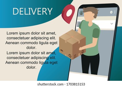 Isometric flat vector landing page template of express delivery service, courier service, goods shipping, food online ordering. Free delivery, online buy, ecommerce shop logistic illustration.