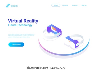 Isometric flat VR helmet Virtual Reality glasses vector illustration concept.