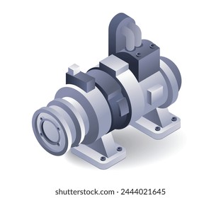 Isometric flat water pump machine 3d illustration concept