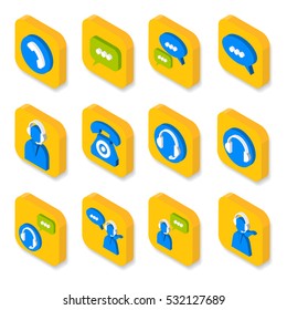 Isometric flat web icons. 3D pictograms communication set. For business, websites and apps symbol collection.