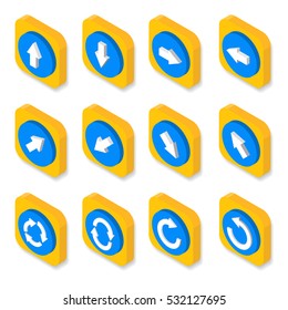 Isometric flat web icons. 3D pictograms arrows set. For business, websites and apps symbol collection.