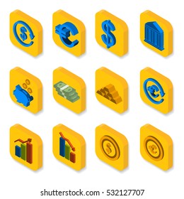 Isometric flat web icons. 3D pictograms money set. For business, websites and apps symbol collection.