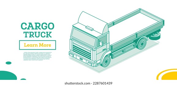 Isometric Flatbed Cargo Truck. Commercial Transport. Logistics. Outline Object. Vector Illustration. Car for Carriage of Goods. Front View.