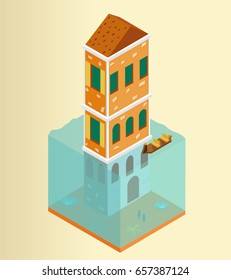 Isometric flooded building in Venice