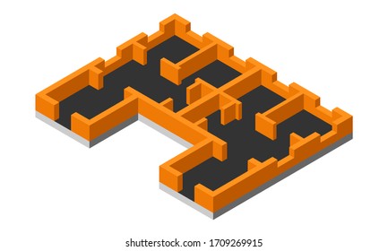 Isometric Floor Plan Simple Flat Vector Icon Isolated On White Background. 3d Building Construction In Process.