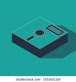 Isometric Floppy disk in the 5.25-inch icon isolated on green background. Floppy disk for computer data storage. Diskette sign.  Vector Illustration