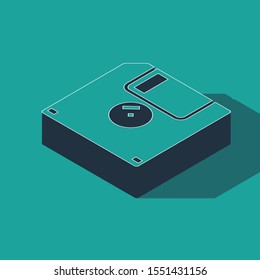 Isometric Floppy disk for computer data storage icon isolated on green background. Diskette sign.  Vector Illustration
