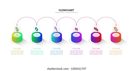 Isometric flowchart business infographic, Workflow steps presentation template