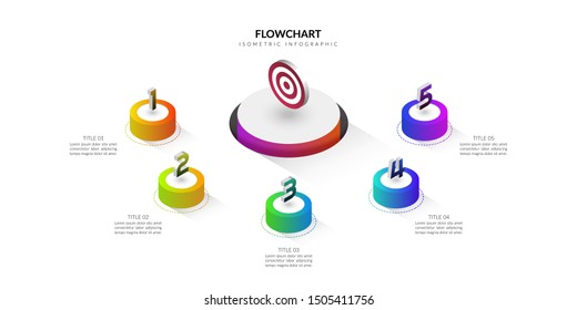 Isometric flowchart business infographic, Workflow steps presentation template