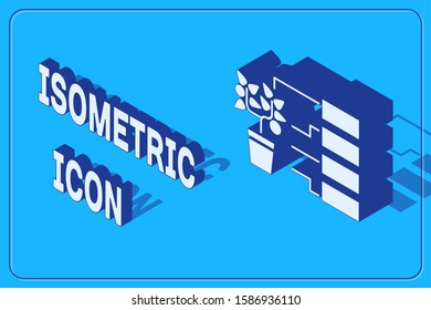 Isometric Flower analysis icon isolated on blue background.  Vector Illustration