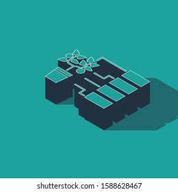 Isometric Flower analysis icon isolated on green background.  Vector Illustration