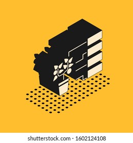Isometric Flower analysis icon isolated on yellow background.  Vector Illustration