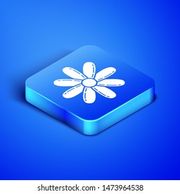 Isometric Flower icon isolated on blue background. Sweet natural food. Blue square button. Vector Illustration