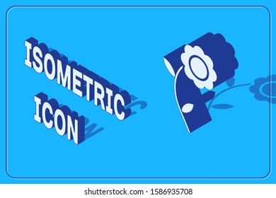 Isometric Flower icon isolated on blue background.  Vector Illustration