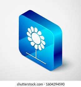 Isometric Flower icon isolated on white background. Blue square button. Vector Illustration