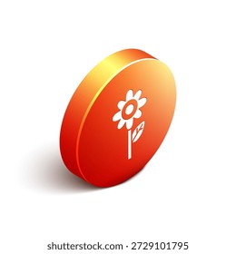 Icono isométrico de la flor aislado en el fondo blanco. Botón de círculo anaranjado. Ilustración vectorial