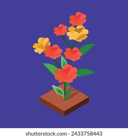 Isometric Flower Illustration with leaf background Vector