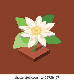 Ilustración isométrica de la flor con fondo de hoja Vector