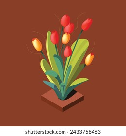 Isometric Flower Illustration with leaf background Vector
