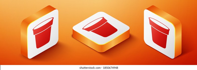 Isometric Flower pot icon isolated on orange background. Orange square button. Vector.
