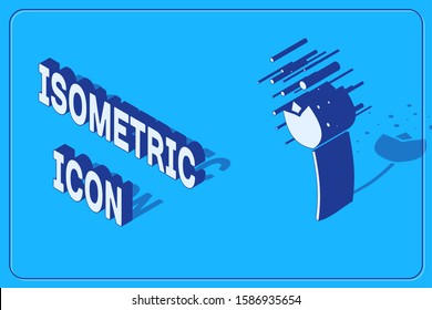 Isometric Flower producing pollen in atmosphere icon isolated on blue background.  Vector Illustration