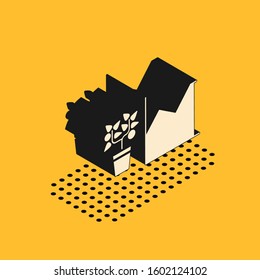 Isometric Flower statistics icon isolated on yellow background.  Vector Illustration