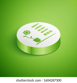 Isometric Flower status icon isolated on green background. White circle button. Vector Illustration