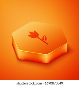 Isometric Flower tulip icon isolated on orange background. Orange hexagon button. Vector Illustration