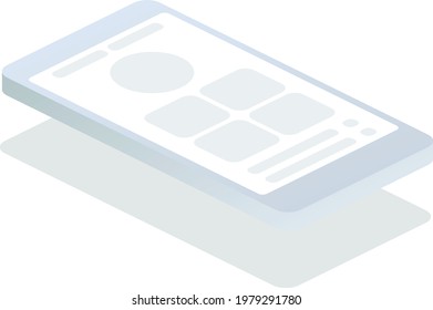 isometric flying phone application grey white
