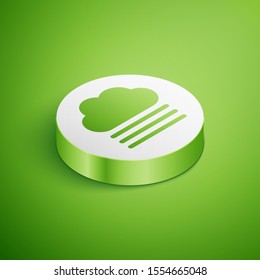 Isometric Fog and cloud icon isolated on green background. White circle button. Vector Illustration