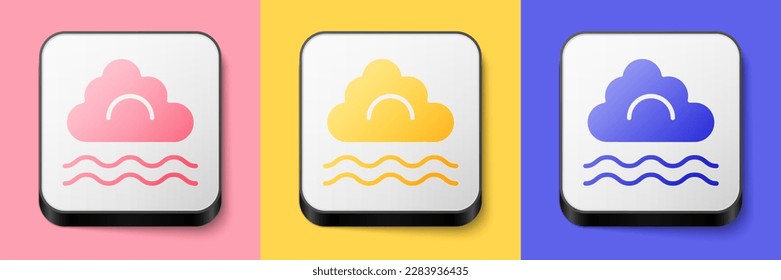 Isometric Fog and cloud icon isolated on pink, yellow and blue background. Square button. Vector