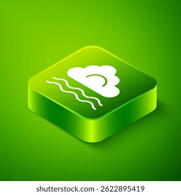 Isometric Fog and cloud icon isolated on green background. Green square button. Vector