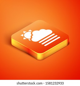 Isometric Fog and cloud with sun icon isolated on orange background.  Vector Illustration
