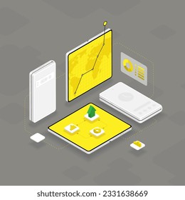 Isometric foldable smartphones template bundle.