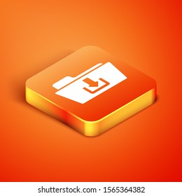 Isometric Folder download icon isolated on orange background.  Vector Illustration