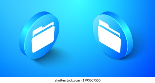Isometric Folder icon isolated on blue background. Blue circle button. Vector.
