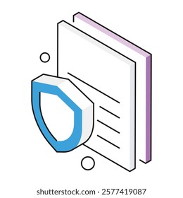 Isometric folder with magnifying glass and graph, designed for document management systems, secure access tools, and business files.