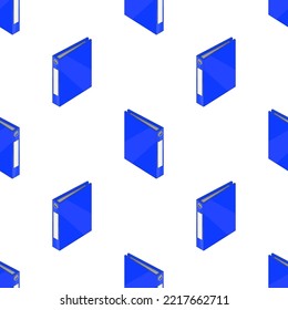 Isometric folder seamless pattern. A large set of images of an office folder with documents in different angles. Vector illustration in cartoon and game style. Database.