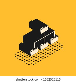 Isometric Folder tree icon isolated on yellow background. Computer network file folder organization structure flowchart.  Vector Illustration