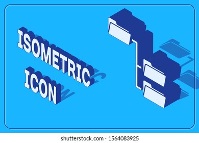 Isometric Folder tree icon isolated on blue background. Computer network file folder organization structure flowchart.  Vector Illustration