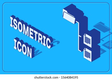 Isometric Folder tree icon isolated on blue background. Computer network file folder organization structure flowchart.  Vector Illustration