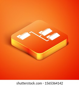 Isometric Folder tree icon isolated on orange background. Computer network file folder organization structure flowchart.  Vector Illustration