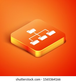 Isometric Folder tree icon isolated on orange background. Computer network file folder organization structure flowchart.  Vector Illustration