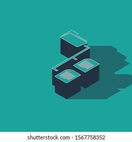 Isometric Folder tree icon isolated on green background. Computer network file folder organization structure flowchart.  Vector Illustration