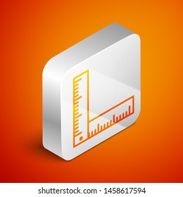 Isometric Folding ruler icon isolated on orange background. Silver square button. Vector Illustration