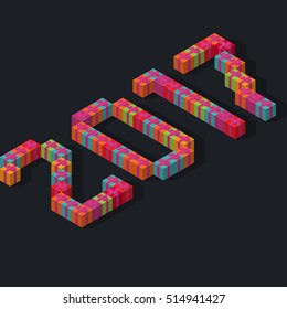 Isometric font 2017 numbers, dialing a holiday gifts idea for congratulations concept poster, banner or invitation